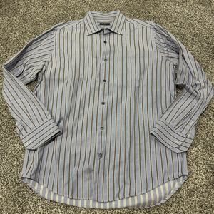 Saks Fifth Avenue Long Sleeve 17L Blue Brown Dress Button Down Shirt